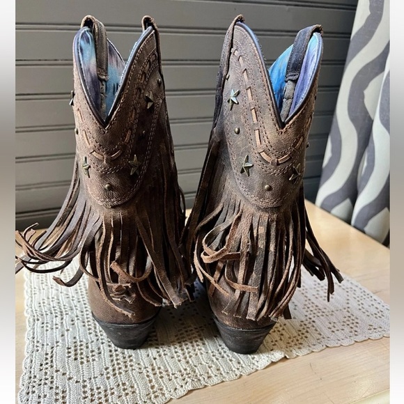 DINGO BOOTS Western Women Lea Vamp Fox Fringe Studded Brown DI7441 Sz 6.5 - Picture 7 of 9